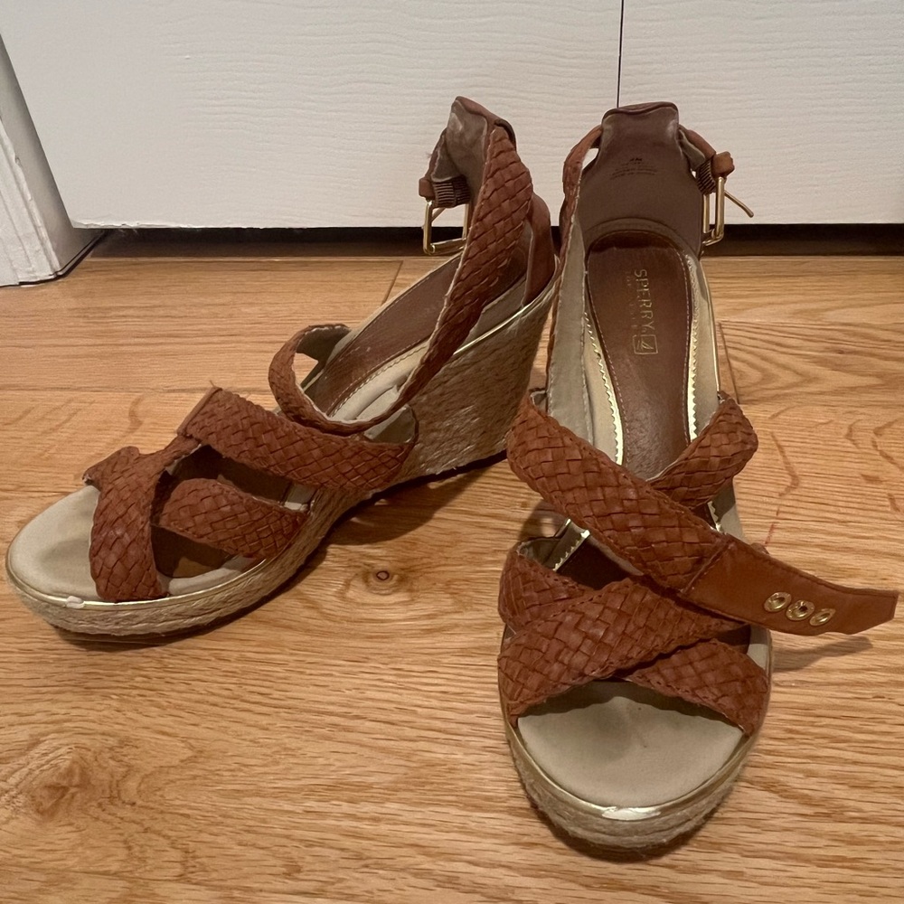 Sperry Brown Leather Wedge Sandals